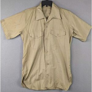 W.W. Brown Jr. Doyle 60s‎ 70s Army Military Canvas Short Sleeve Button Shirt Tan